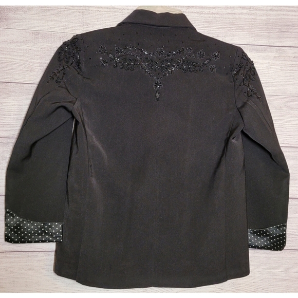 Women's Beautiful Evening Blazer Jacket Size XS Black Beaded Embroidered Pokadot - Picture 3 of 13